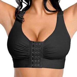 Feelingirl Wireless Post Surgery Bra Women’s US Size XXL Black Front Open